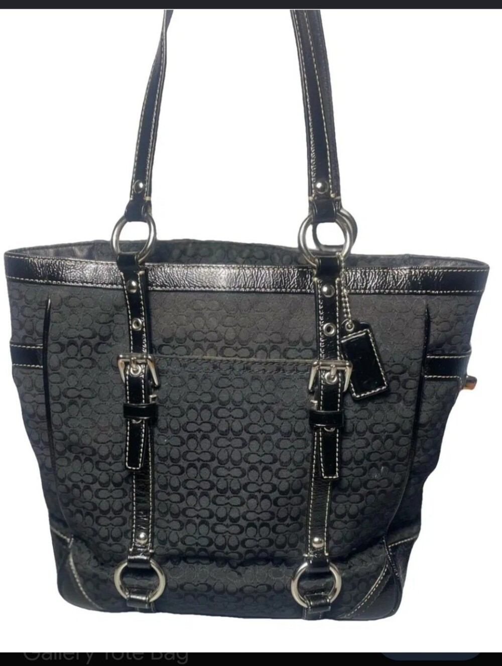 Coach F12344 Black Logo-Print Tote Shoulder Bag Rare Side Turnlocks